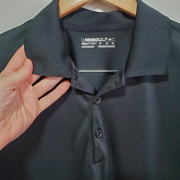 NIKE Golf FitDry Polo Shirt Top Engineered Mesh Fabric Black White Men's Medium - Picture 2 of 13